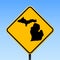 Michigan map on road sign.