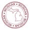 Michigan round rubber stamp with us state map.