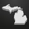 Michigan State map in gray on a black background 3d