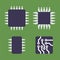 Micro Chip Processor Icons Set. CPU Electronic Component. Vector