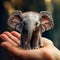 Micro Marvel: Tiny Elephant in Hand - Generative AI Macro Photo