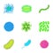 Microbe icons set, cartoon style