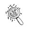 Microbes and bacteria under a magnifying glass vector icon. sketch