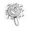 Microbes and bacteria under a magnifying glass vector icon. sketch