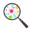 Microbes and bacterias in the circle magnifier flat style design