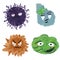 Microbes/viruses/germs set isolated on white background. Cartoon viruses illustration. Multicolored. Hand drawing