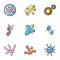 Microbial contingent icons set, cartoon style