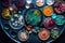 microbial cultures and petri dishes arranged in beautiful, artistic arrangement
