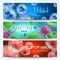 Microbiology and medical vector web banners with 3d bacteria and viruses