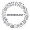 Microbiology outline logo. Bacterial microorganism in a circle color. Doodle style