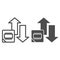 Microchip and arrows line and solid icon. Processor bus data peak throughput symbol, outline style pictogram on white