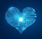 Microchip board on heart shape on blue background