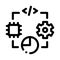 Microchip programming code mechanical gear and infographic icon vector outline illustration
