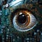 microchip in the pupil of the eye, artificial intelligence, electronic eye concept,