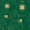 Microcircuit. Abstract background. Seamless pattern. Green background, copper elements