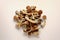 Microdosing concept. Dry psilocybin mushrooms on white background. Psychedelic, mind-blowing, magic mushroom. Medical use