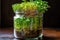 microgreens growing in a recycled glass jar