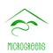 Microgreens Logo. Plant under the stylized roof of the house. Seed and living microgreens packaging design