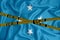 Micronesia flag, the Don`t Cross the Line mark and the location tape. Crime concept, police investigation, quarantine. 3d