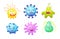 Microorganism, bacteria, microbes, cute germs, virus cell, bacillus with funny smiley faces. Viruses bacteria emoticon, microbe