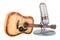 Microphone with acoustic guitar, 3D rendering