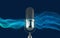 Microphone and Beauty abstract wave technology background with blue led light. podcast, live, streaming concept