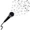 Microphone black silhouette with notes.