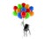 Microphone character flying with balloons