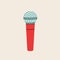 Microphone clip art in modern flat line style. Hand drawn vector illustration of mouthpiece, transmitter, mike, karaoke, studio