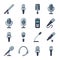 Microphone, dictaphone, interview digital recorder flat vector icons