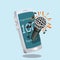 Microphone in front of mobile karaoke application illustration.  3d, three dimentional drawing cartoon style toy like illustration