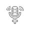 Microphone with gender female symbol, public speech line icon.