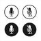 Microphone icon button set. Audio voice recording on/off mute symbol. Flat podcast application interface sign.