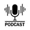 The microphone icon in a fashionable flat style is isolated against the background. Logo, application, user interface. Podcast r