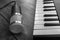 Microphone, midi keyboard black and white