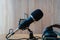 Microphone -  professional condenser microphone in a home studio for podcast, music production, voice over