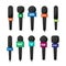 Microphone,reporter equipment in flat style. Mass media,tv television show.Audio conference and interview. Broadcasting
