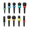 Microphone,reporter equipment in flat style. Mass media,tv television show.Audio conference and interview. Broadcasting