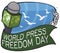 Microphone, Ribbon, Broken Chains and Doves for Press Freedom Day, Vector Illustration