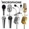 Microphone Set Vector. Audio Equipment. Music Icon. Vintage Concert. Modern And Retro. Communication Musical Symbol