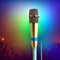 Microphone for singer music background with spot lighting. Concept Public speaking on stage with mic. Generation AI