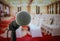 Microphones on abstract blurred of speech in seminar room or fro