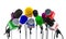 Microphones of different mass media, radio, tv and press for press conference or interview. 3D rendering