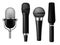 Microphones realistic. Mic conference news media voice concert microphone meeting interview journalist studio show set