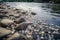 microplastic pollution in a river, with microplastics floating on the surface