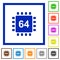 Microprocessor 64 bit architecture flat framed icons