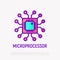 Microprocessor thin line icon. Modern vector illustration