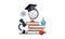 Microscope, globe and graduation cap on a stack of books, education and science vector Illustration