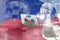 Microscope on Haiti flag - science development conceptual background. Research in biochemistry or medicine, 3D illustration of