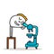 Microscope hand drawn vector illustration in cartoon comic style man looking in it science equipment